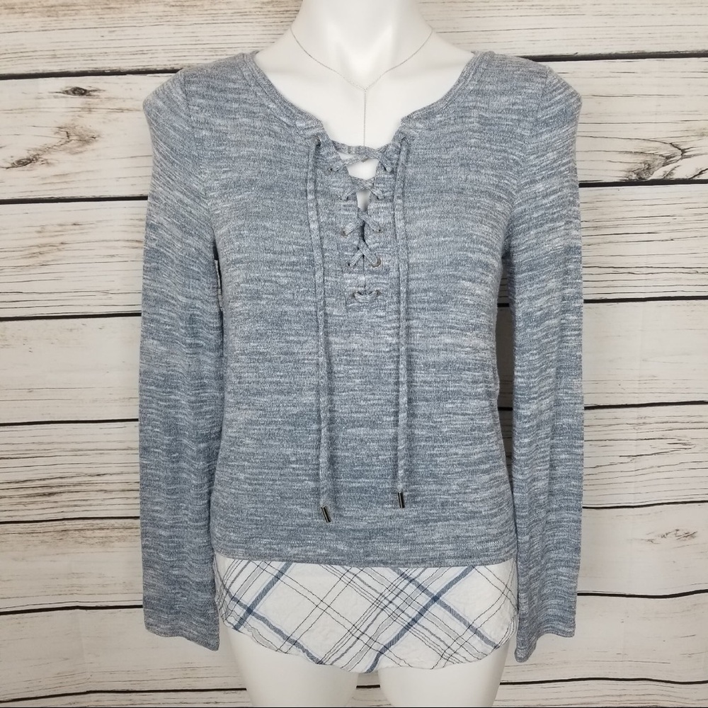 WHBM Blue Knit Layered Peasant Blouse XS